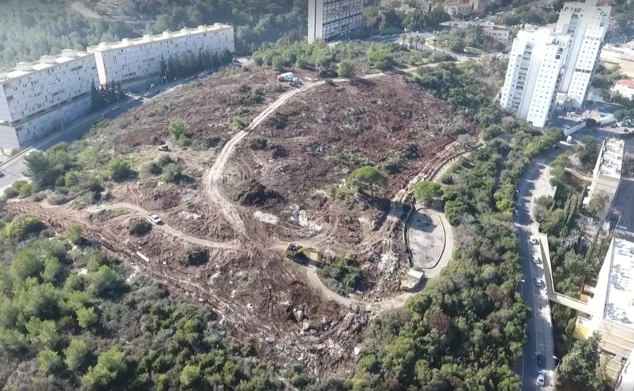 Areal image of Ramat Hadar Hill's deforestation from northeast direction